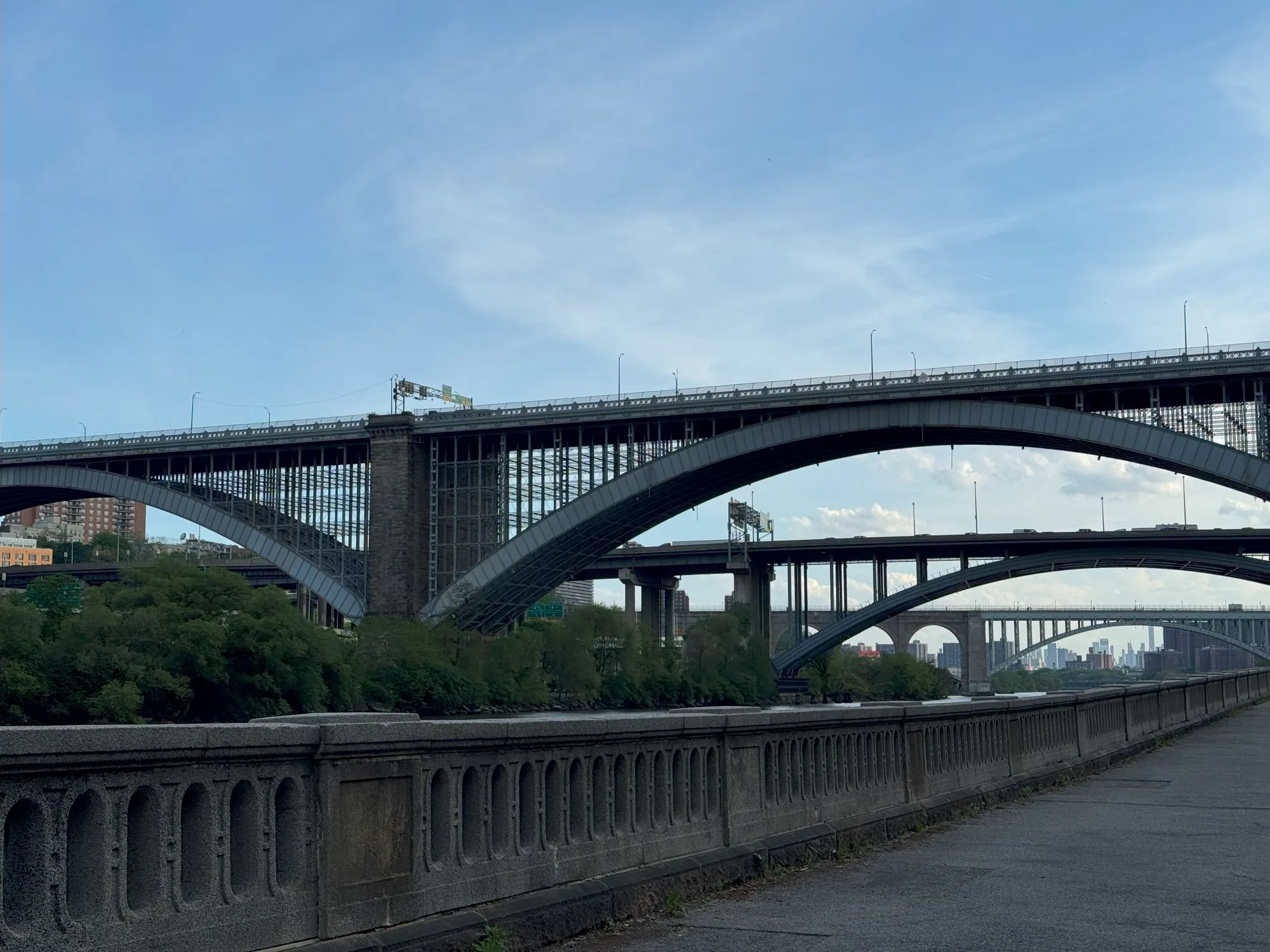 Three consecutive bridges visible in the distance
