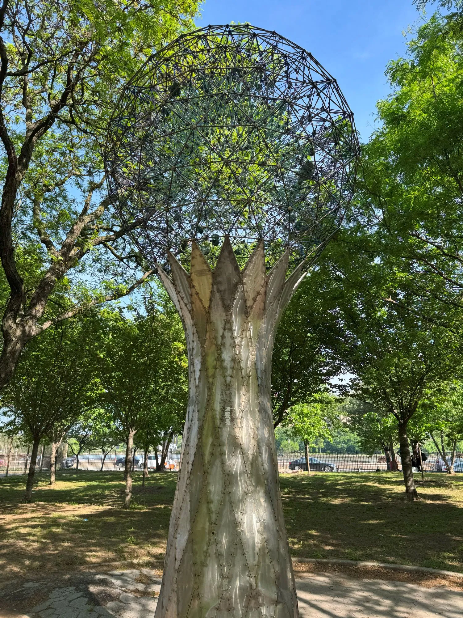 A large metal sculpture in a park